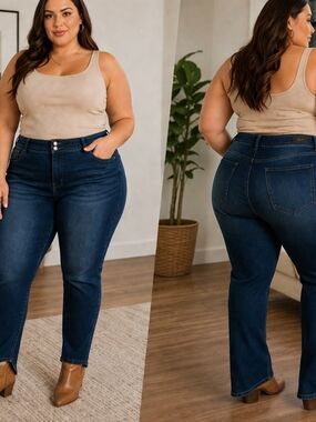 Lane Bryant Size 26W Dark Wash Skinny Kick Crop Jeans Contemporary Minimalist Pl